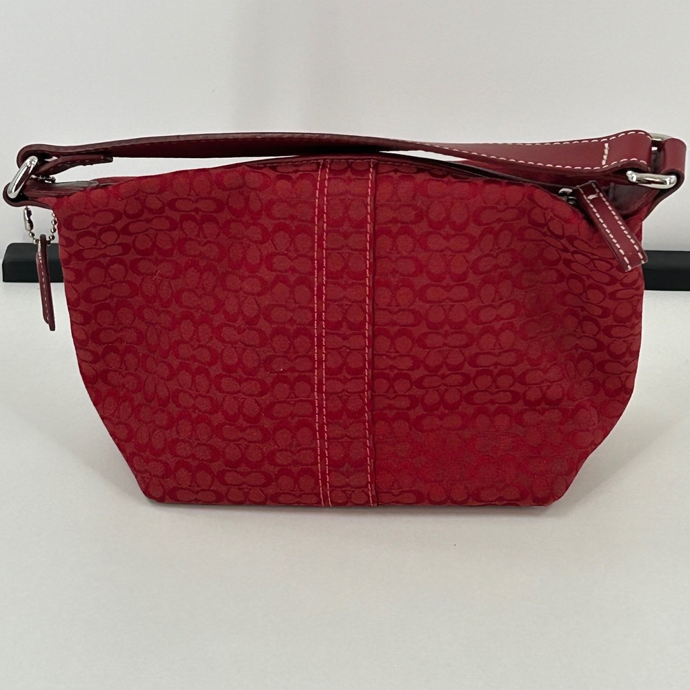 Coach Red Mini Signature Jacquard Canvas Leather Small Hobo Shoulder Bag - Picture 5 of 11